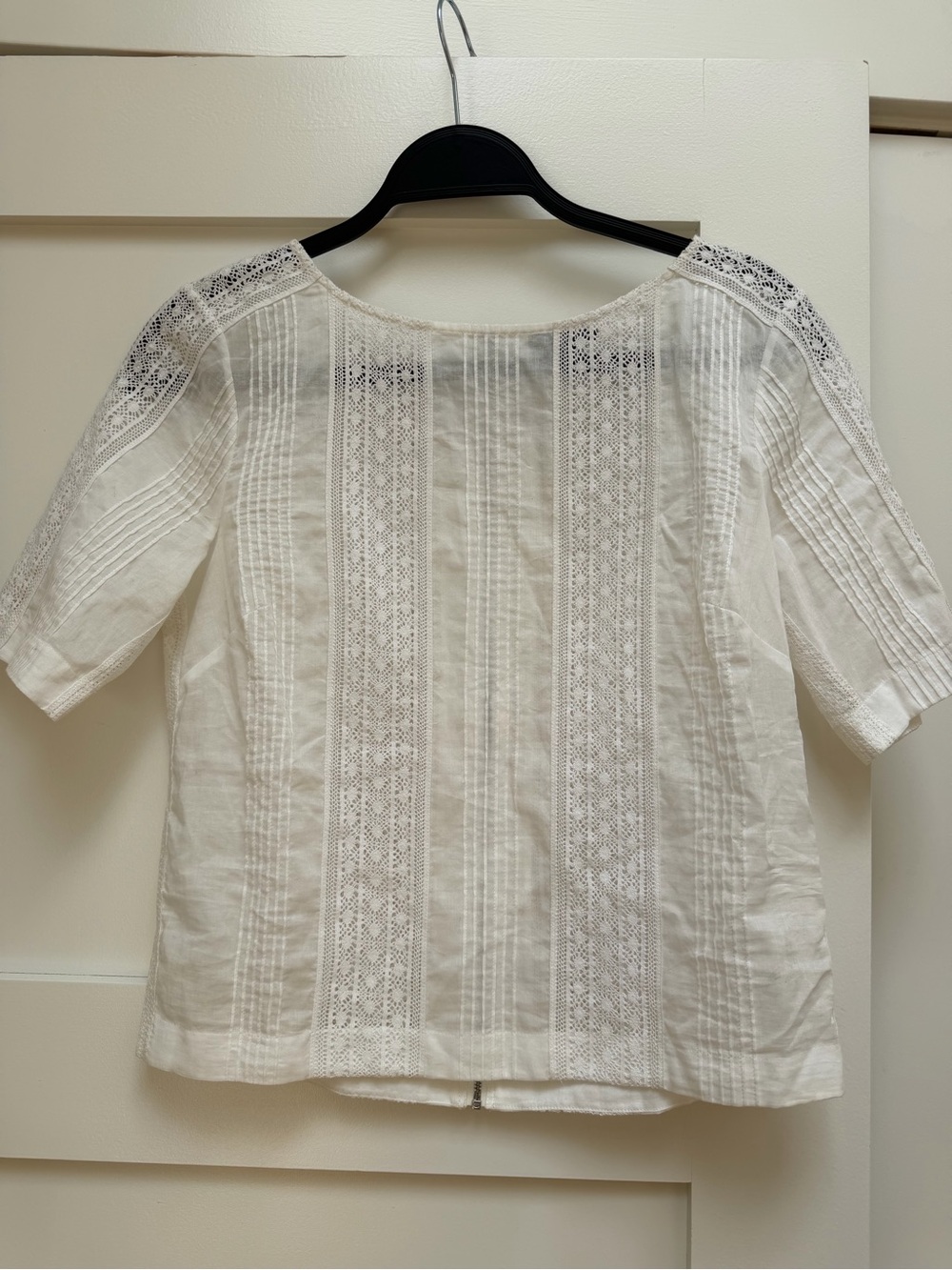 Theory White Lace-Panel Cotton Blouse
